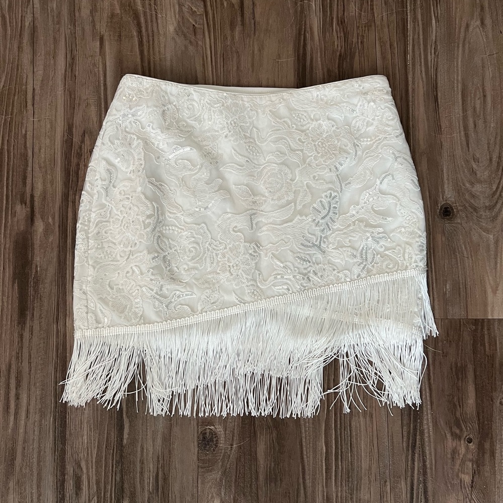 12th Tribe White Sequin Fringe Skirt